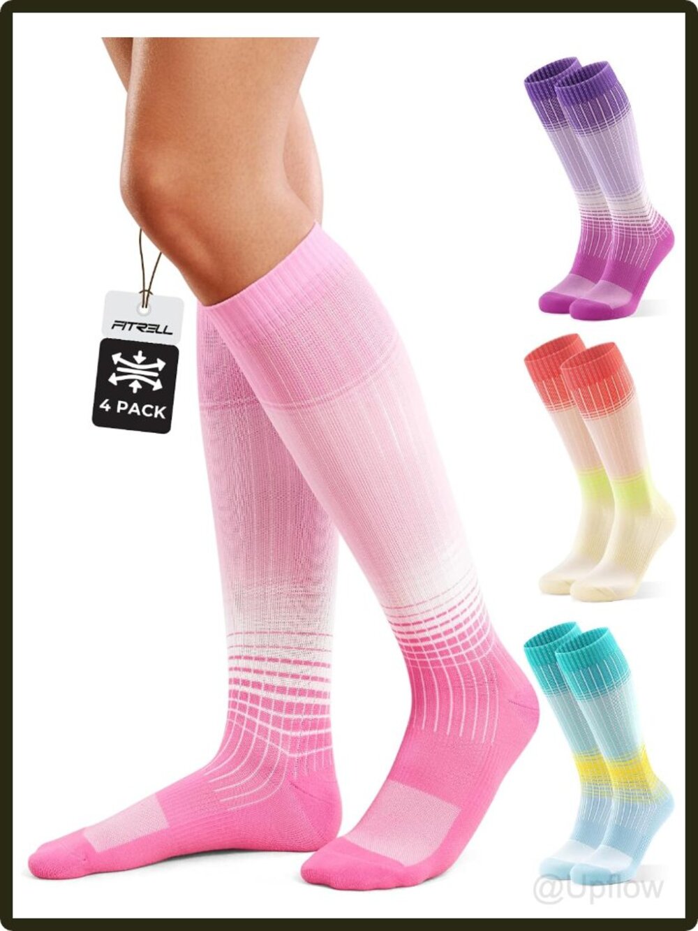 Women's Knee High Compression Socks 4 Pack Moisture Wicking Arch Support Running
